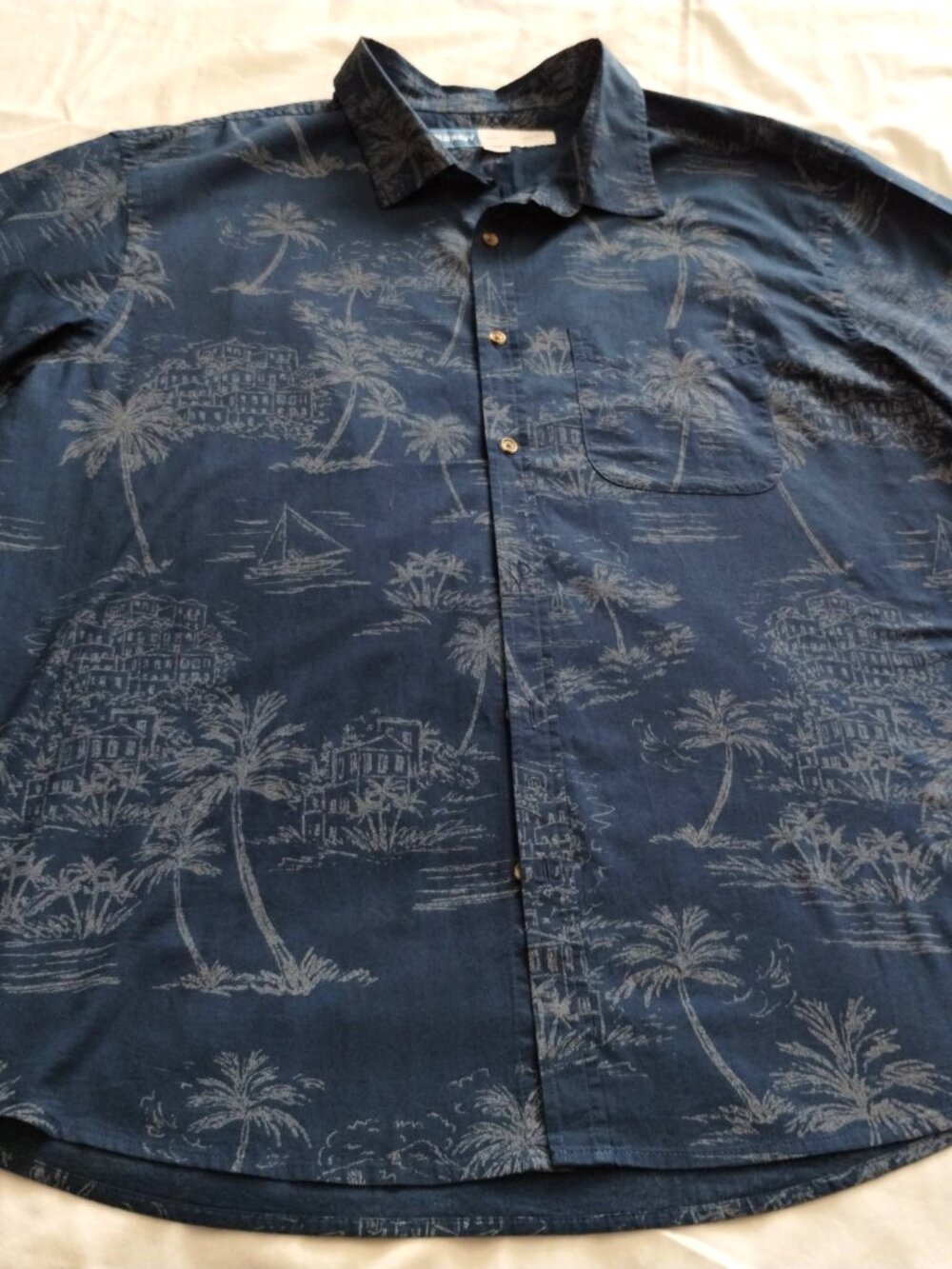 OLD NAVY Blue Short Sleeve "EVERYDAY" PALM Tree Button Up Shirt Sz 2XL (Men's)